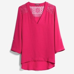 EXPRESS NWOT Deep V-neck lace back blouse